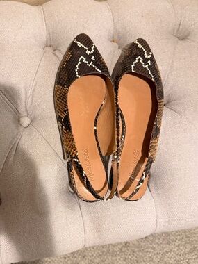 Madewell Snake Print Pointed Toe Slingback Flats